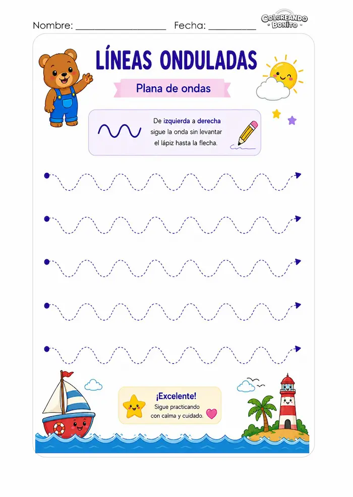 Líneas onduladas plana de ondas para niños