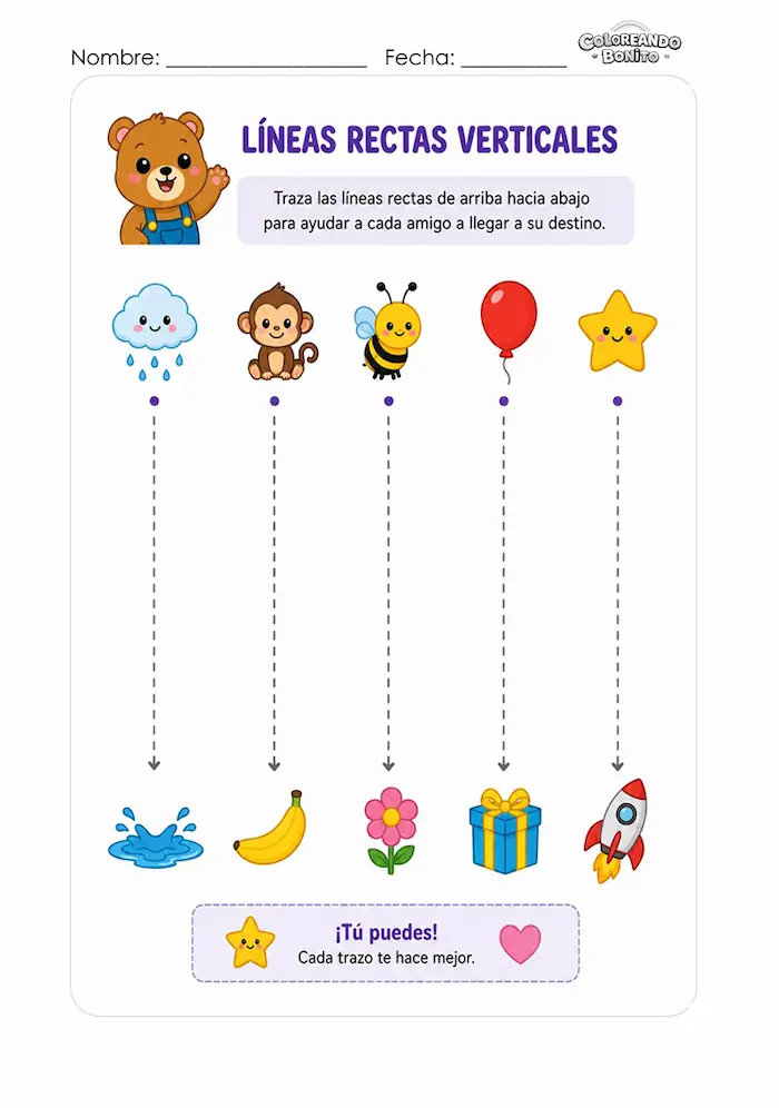 Líneas rectas verticales para niños