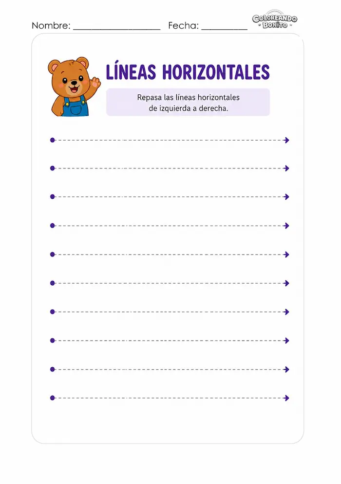 Repasa líneas rectas horizontales para niños