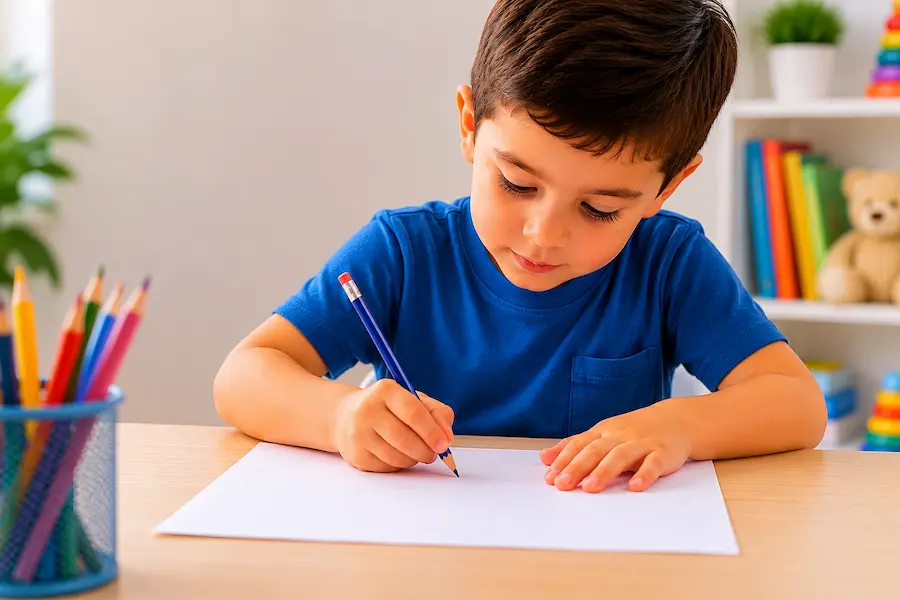 Niño de preescolar realizando actividades educativas