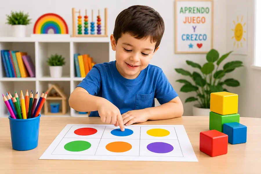 Niño aprendiendo los colores en preescolar