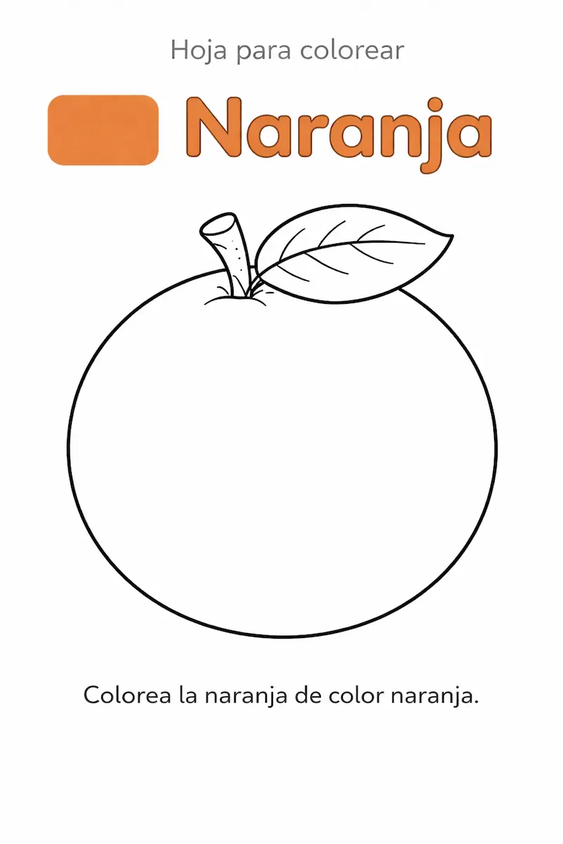 Ficha del color naranja para niños para colorear