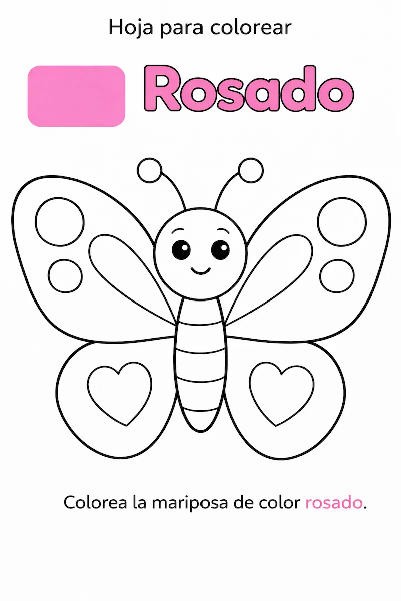 Ficha del color rosado para niños para colorear
