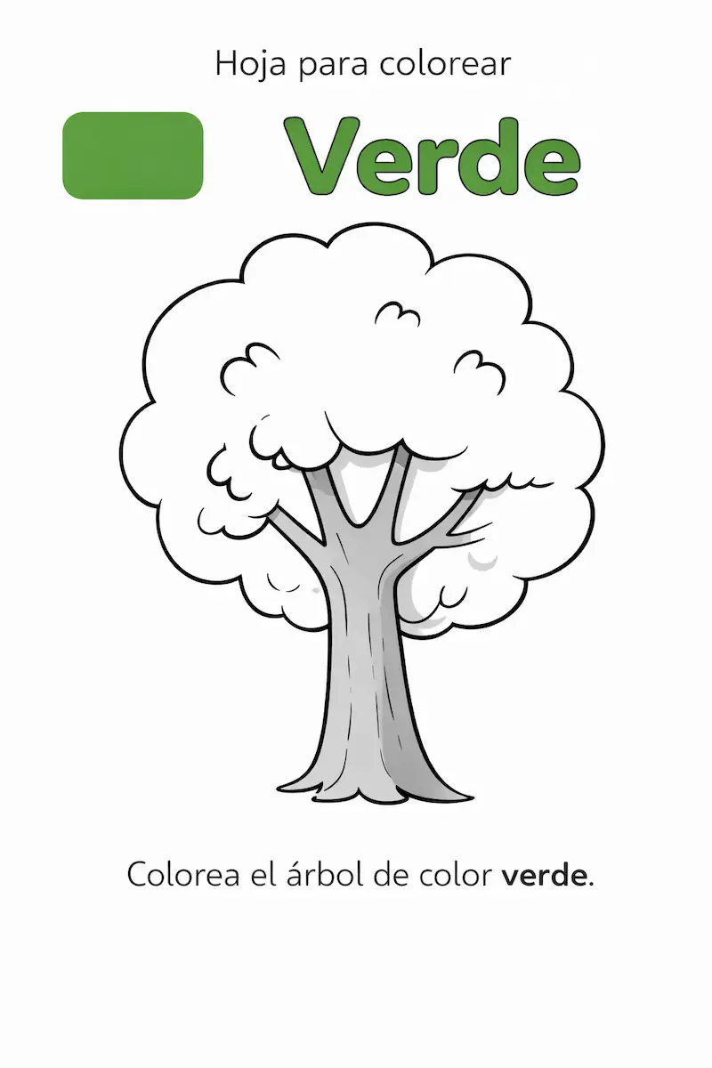 Ficha del color verde para niños para colorear