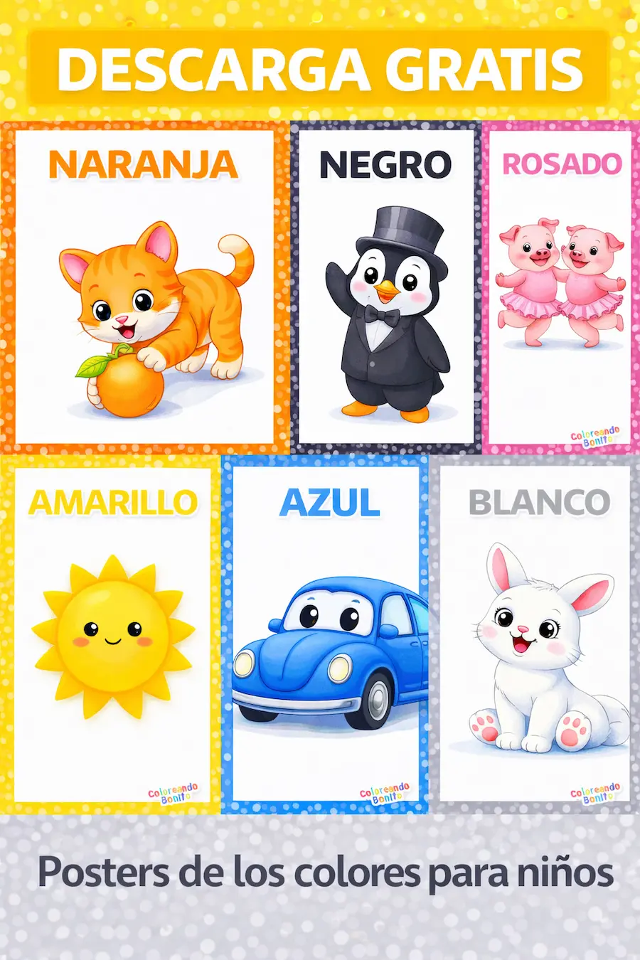 Posters de colores para niños para imprimir en PDF