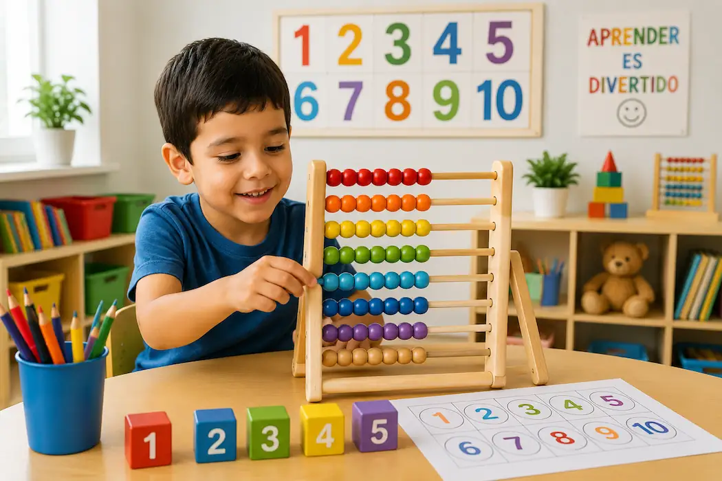 Niño aprendiendo los números en preescolar