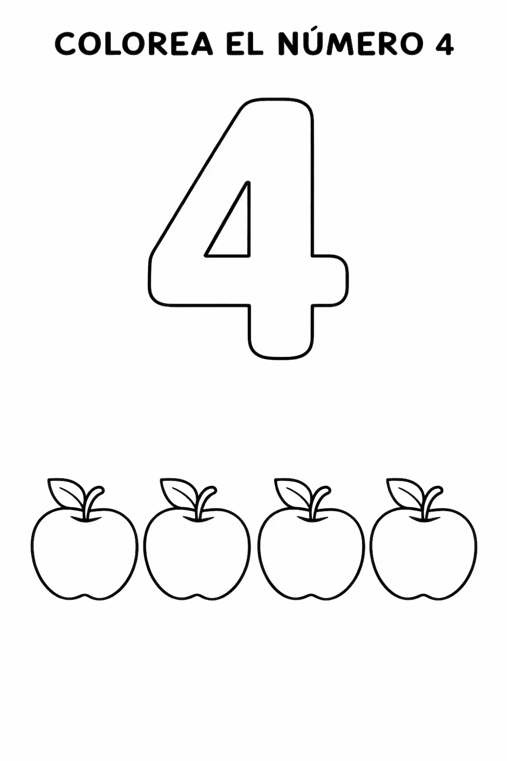Número 4 para niños ficha para imprimir