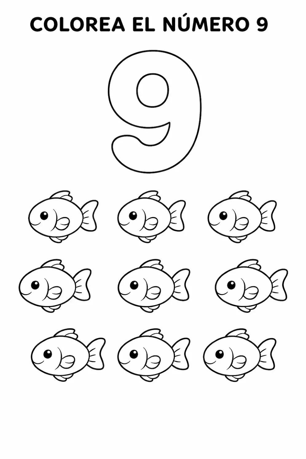 Número 9 para niños ficha para imprimir